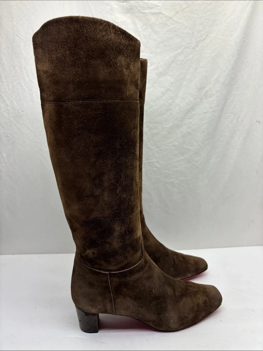 Christian Louboutin Women's Tall Brown Suede Knee-High Boots, size 38